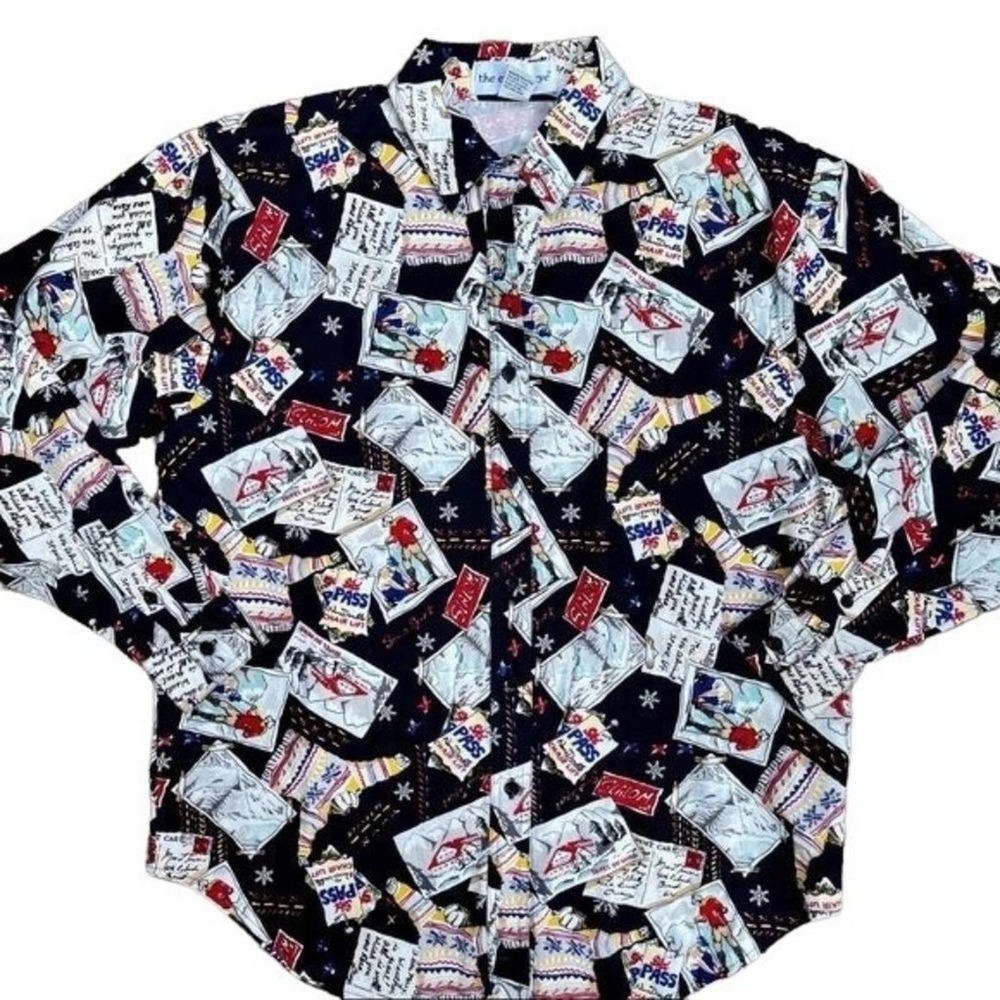 The Eagles Eye Denim Button Down Blouse Ski Pass Mountain Vacation VTG Medium